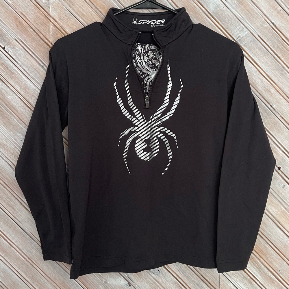 Spyder Black Long Sleeve Silver Spider Graphic 3/4 Zipper Dry WEB Athletic